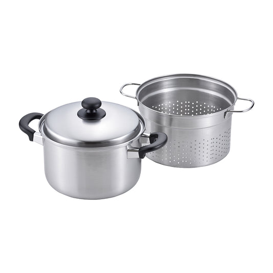 精鋼系列  雙耳煲連蓋 配筲箕內鍋 22cm 適隔湯渣/涼茶及煮意粉