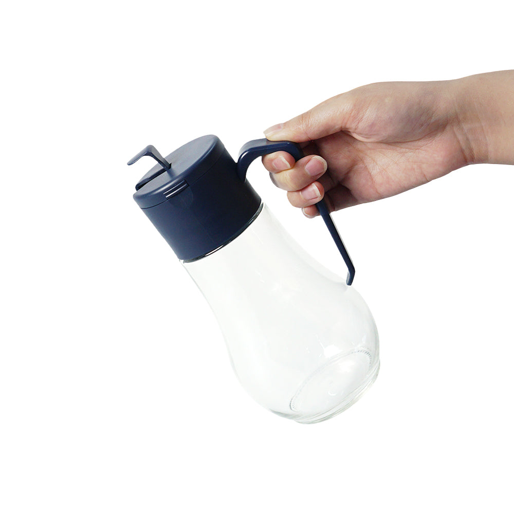自動開合防塵 防漏玻璃油壺/醋瓶 550ML 午夜藍